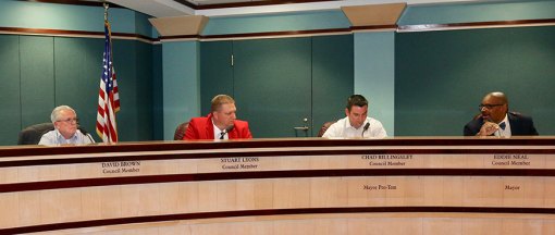 The Lemoore City Council, including Chad Billingsley, in July.